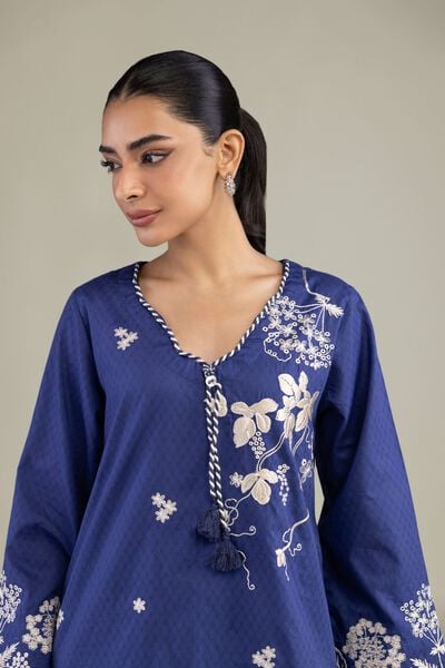 Embroidered | Cotton Dobby | Cotton Navy Kurta | GBP 40.00