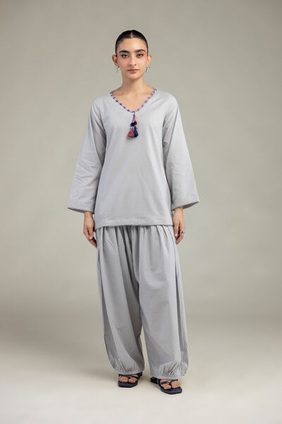Embroidered | Textured Cotton Viscose | Gray Cotton Shalwar | GBP 17.50