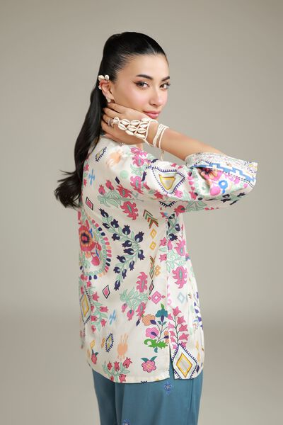 Embroidered | Viscose Crepe | Floral V-Neck Tunic | GBP 30.00