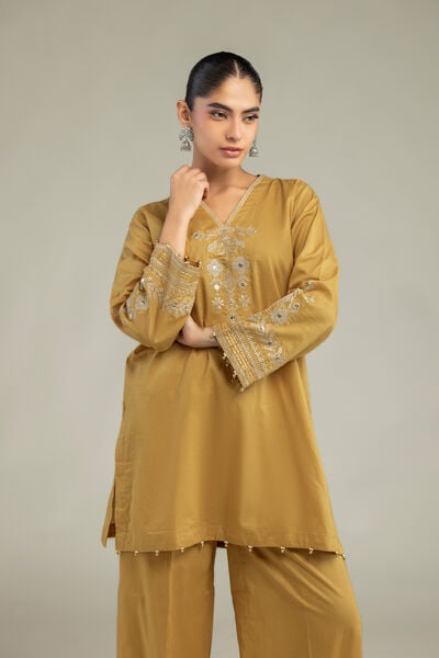 Embroidered | Cambric | Short Mustard Kurta | GBP 35.00