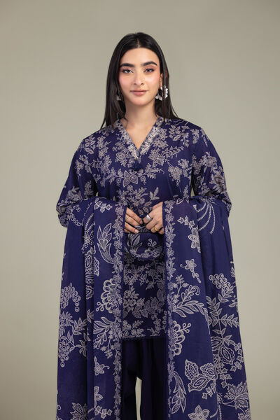 Embroidered | Lawn | Floral Navy Dupatta | GBP 25.00
