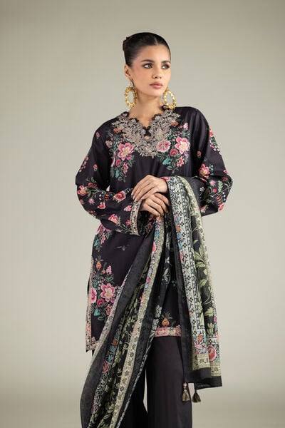 Embroidered | Cambric | Black Tailored 3-Piece | GBP 70.00