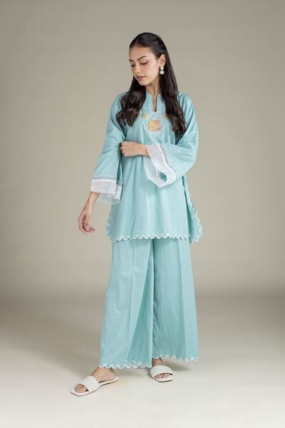 Embroidered | Textured Cambric | Relaxed Laced Pants | GBP 15.00