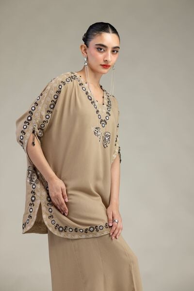 Embroidered | Raw Silk | Beige Silk Kurta | GBP 45.00
