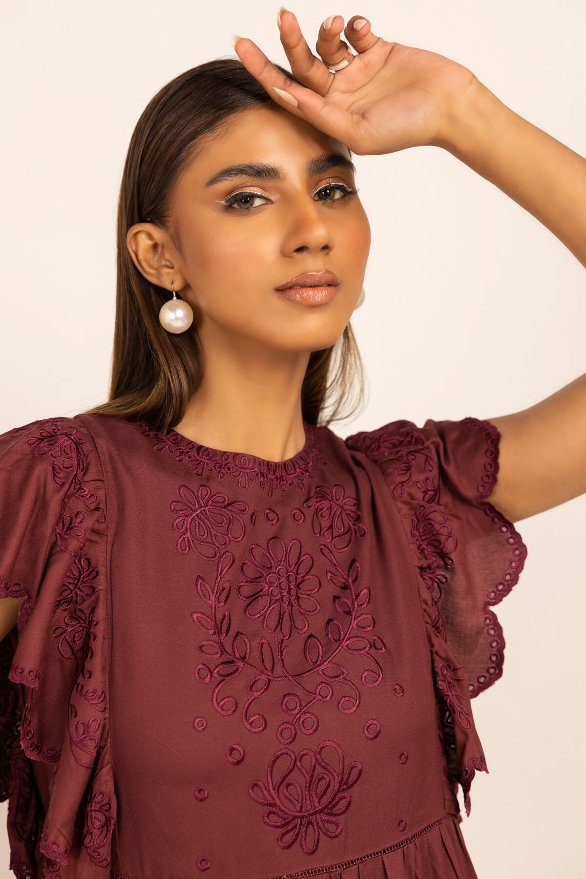 Maroon hotsell embroidered dress
