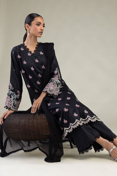 Embroidered | Dobby | Black Tailored 3-Piece | GBP 70.00