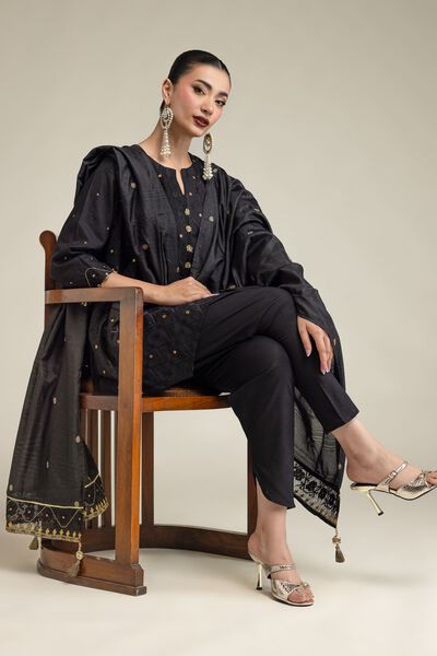 Embroidered | Polyester Silk | Black Silk Dupatta | GBP 35.00