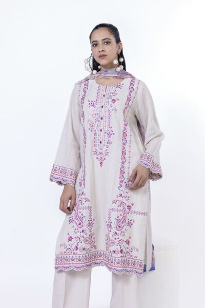 Embroidered | Textured Cotton | Tailored 3 Piece | GBP 40.00