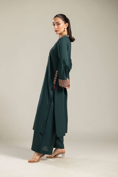 Embroidered | Raw Silk | Green Silk Pants | GBP 20.00
