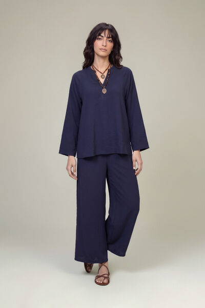 Dyed | Textured Georgette | Solid Navy Trousers | GBP 30.00