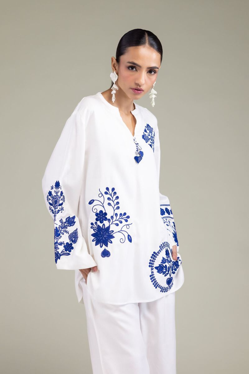 Embroidered | Viscose Crepe | Floral White Tunic | GBP 30.00