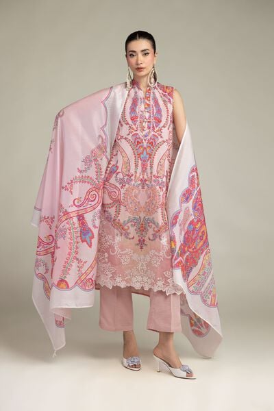 Embroidered | Raw Silk | Pink Floral Kurta | GBP 50.00