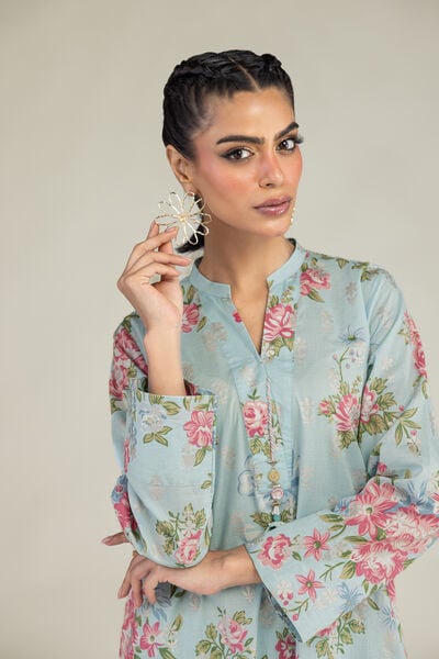 Printed | Cambric | Blue Floral Kurta | GBP 30.00