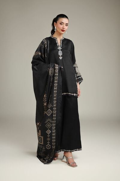 Embroidered | Raw Silk | Black Solid Pants | GBP 25.00