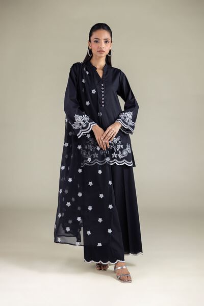 Embroidered | Cotton Dobby | Relaxed Solid Pants | GBP 20.00