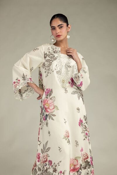 Embroidered | Blended Viscose | Floral Long Kurta | GBP 60.00