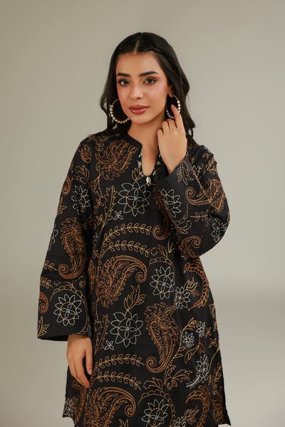 Embroidered | Cotton Dobby | Short Black Kurta | GBP 25.00