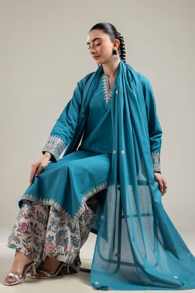 Embroidered |Cotton Dobby | Teal Cotton Kurta | GBP 30.00