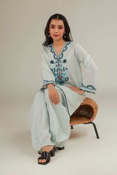 Embroidered | Cotton Dobby | Floral V-Neck Kurta | GBP 15.00