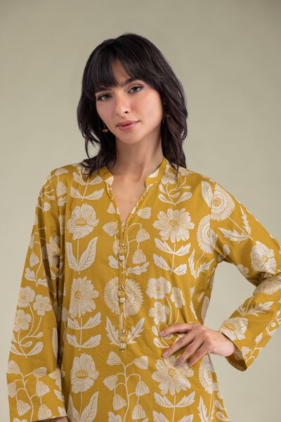 Printed | Cambric | Floral Band-Collar Kurta | GBP 20.00
