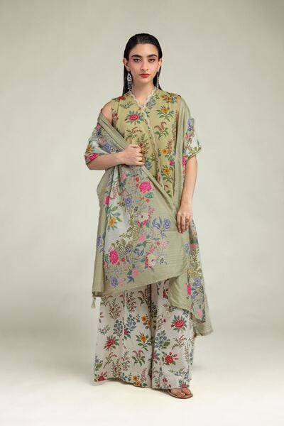 Embroidered | Raw Silk | Floral Silk Pants | GBP 30.00