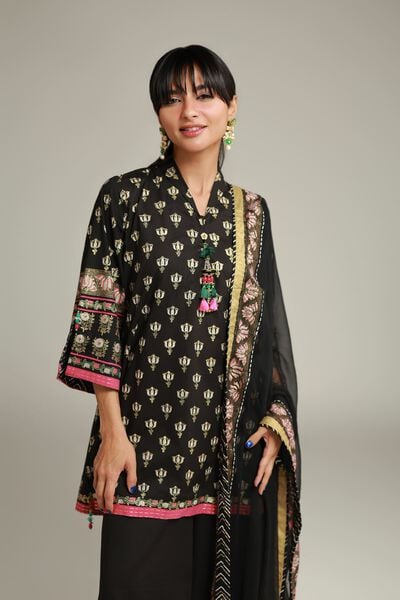 Printed | Cambric | Black 3-Piece Set | GBP 80.00