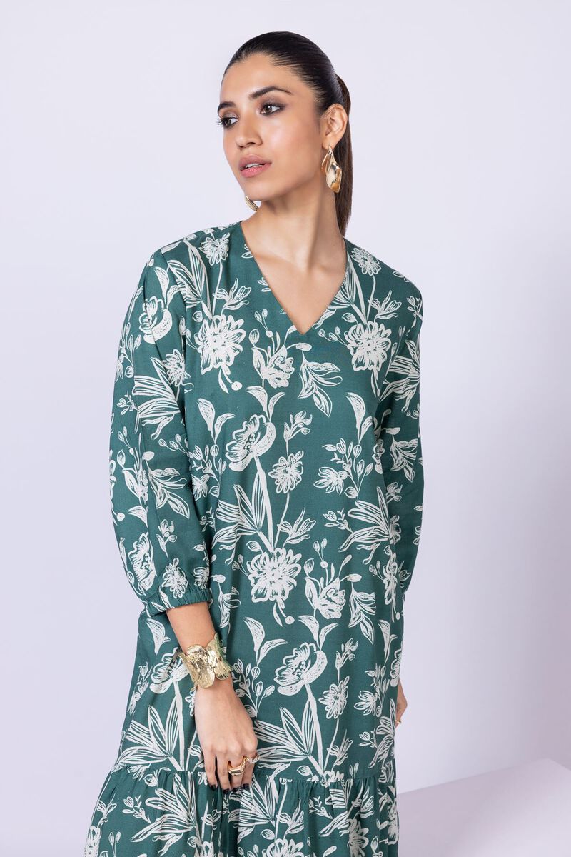 Printed | Dull Raw Silk | Maxi Dress | null