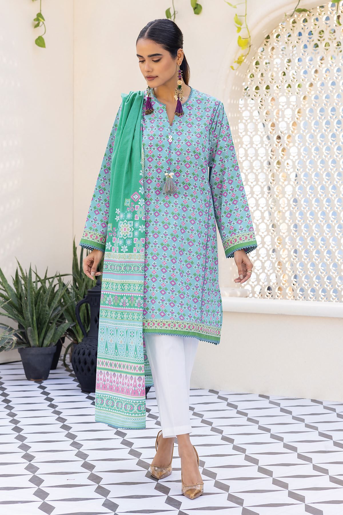Buy Fabrics 2 Piece Top Dupatta 0.0 N A LLA240203 VG TEAL Khaadi United Kingdom