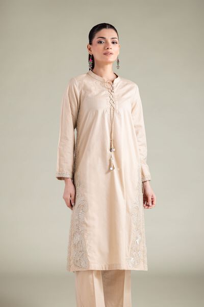 Embroidered | Cotton Dobby | Solid Longline Kurta | GBP 40.00