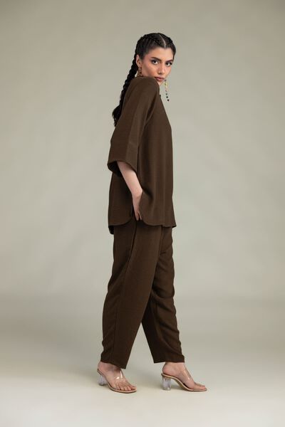 Dyed | Crepe Georgette | Brown Solid Trousers | GBP 30.00