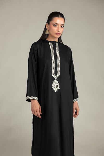 Dyed | Raw Silk | Black Longline Kurta | GBP 30.00