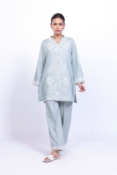 Embroidered | Cotton Dobby | Floral V-Neck Kurta | GBP 30.00