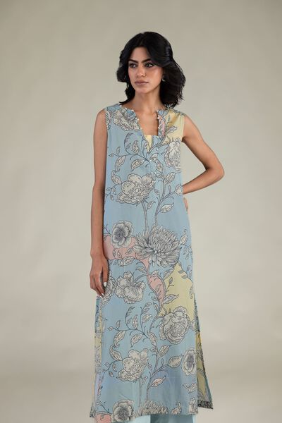 Embroidered | Cambric | Floral Sleeveless Kurta | GBP 21.00