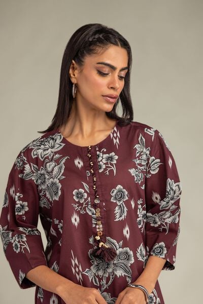 Printed | Cambric | Maroon Floral Kurta | GBP 30.00