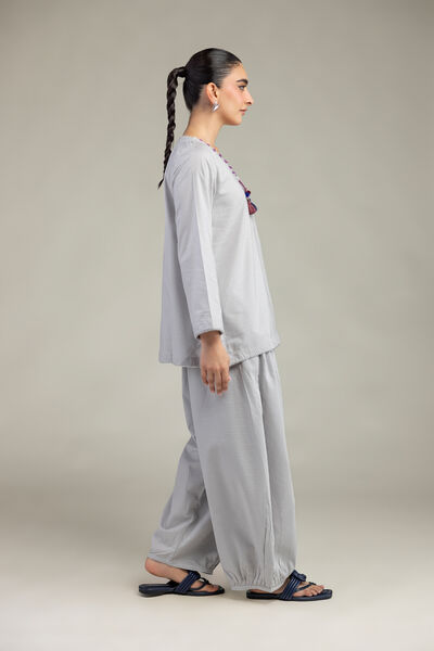 Embroidered | Textured Cotton Viscose | Gray Cotton Shalwar | GBP 17.50