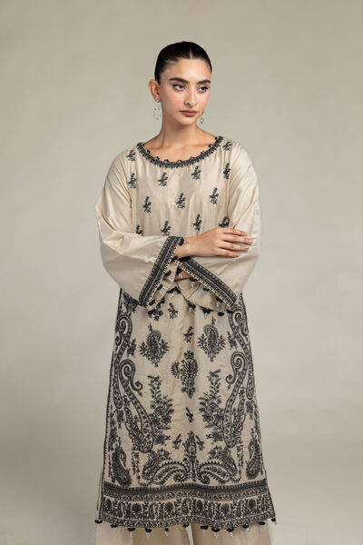 Raw Silk | Floral Beige Kurta | GBP 60.00