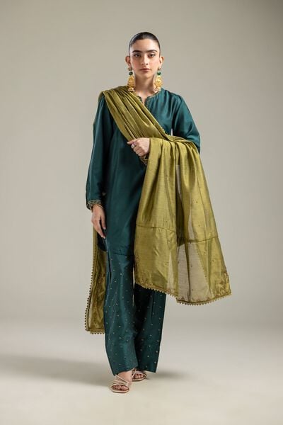 Raw Silk | Silk Green Shalwar | GBP 25.00