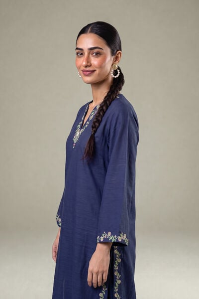 Embroidered | Light Khaddar | Embroidered Navy Kurta | GBP 35.00
