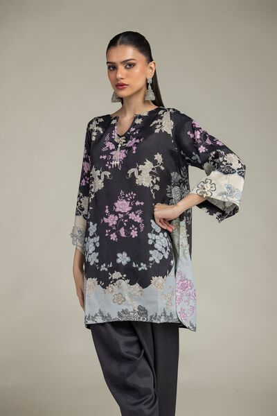 Embroidered | Raw Silk | Short Black Kurta | GBP 35.00