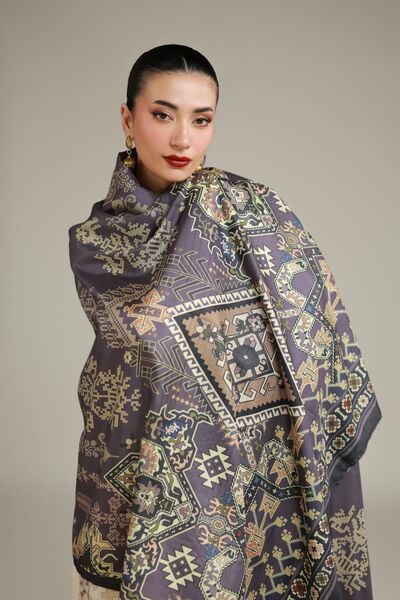 Embroidered | Polyester Silk | Gray Embroidered Dupatta | GBP 25.00