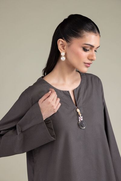 Dyed | Textured Cotton Viscose | Short Solid Kurta | GBP 30.00