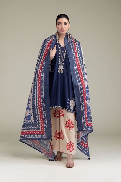 Embroidered | Polyester Silk | Blue Silk Dupatta | GBP 20.00