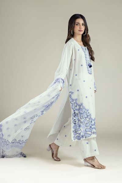Embroidered | Cotton Dobby | Cotton Tailored 3-piece | GBP 70.00