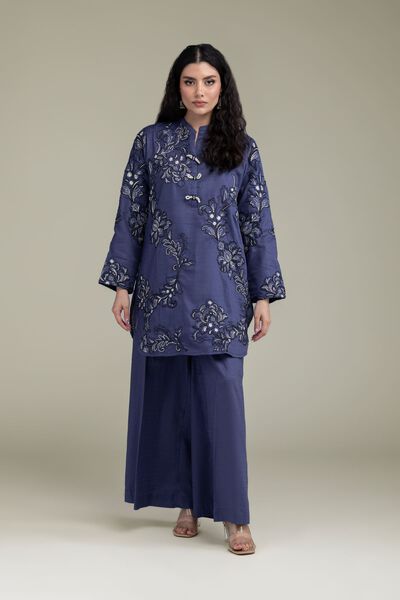 Embroidered | Cotton Dobby | Navy Cotton Pants | GBP 25.00
