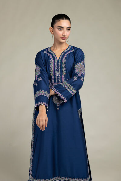 Raw Silk | Navy Longline Kurta | GBP 50.00