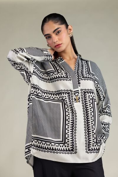 Embroidered | Viscose Crepe | Short V-Neck Shirt | GBP 17.50