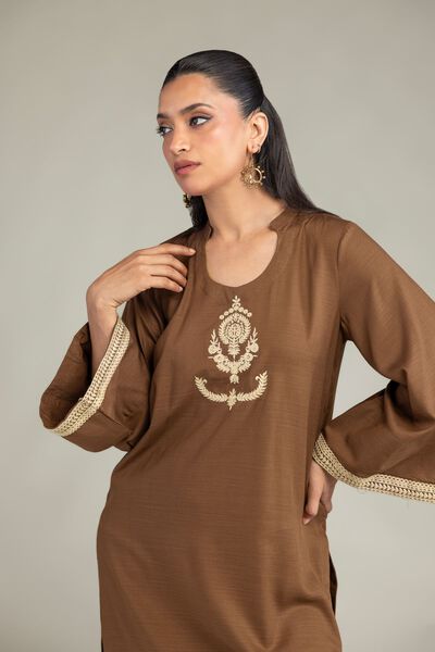 Dyed | Raw Silk | Solid Brown Kurta | GBP 30.00