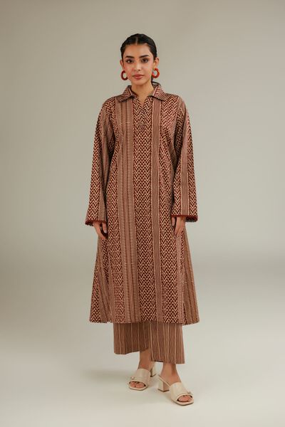 Printed | Textured Cotton | Brown Cotton Kurta | GBP 25.00