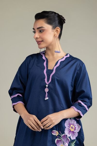 Embroidered | Cotton Dobby | Floral V-Neck Kurta | GBP 25.00