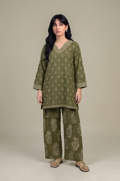 Printed | Light Khaddar | Printed Olive Kurta | GBP 40.00